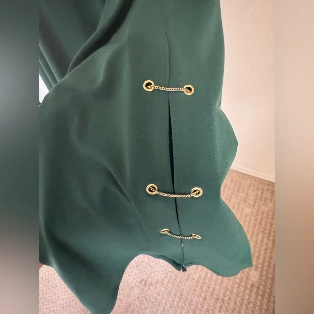 Michael Kors Green V-Neck Dress 3/4 Sleeve Gold Detail Women’s Size XL